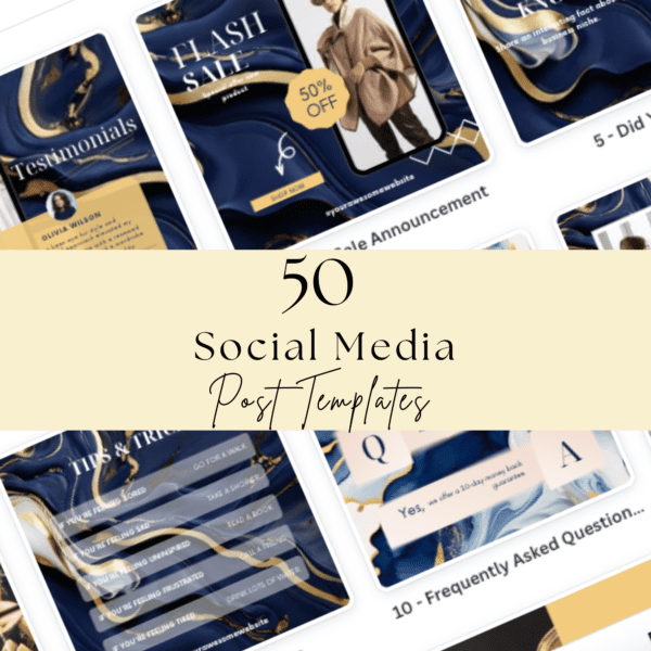 Navy and Gold Canva Social Media Templates | 50 Elegant Designs