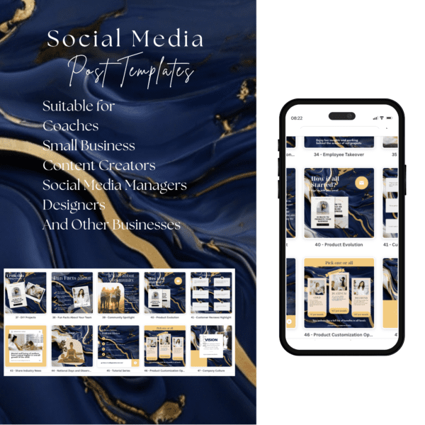 Navy and Gold Canva Social Media Templates | 50 Elegant Designs - Image 7